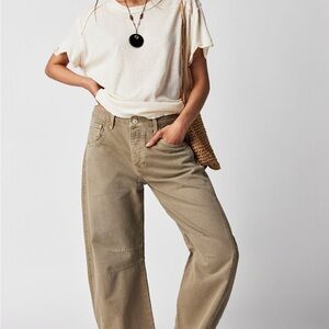 Free People We the Free Good Luck Barrel Jeans Taupe size 25